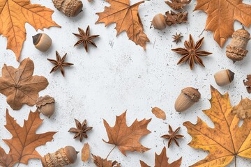 Poster - A fall yellow leaf frame on a stone surface on an autumn background. Thanksgiving day. The season is in full swing. Copy space included.