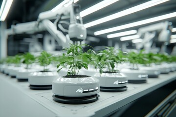 Fototapete - Agricultural robotics and autonomous cars working in smart farms, 5G technology with smart agriculture farming concepts