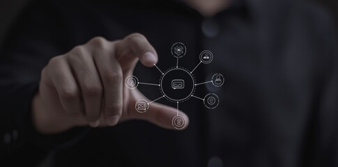 Fototapete - Hand pointing at a whiteboard or virtual screen by a businessman