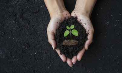Poster - A concept of reducing pollution and carbon emissions by using renewable resources in an ESG icon in the hand of a woman.