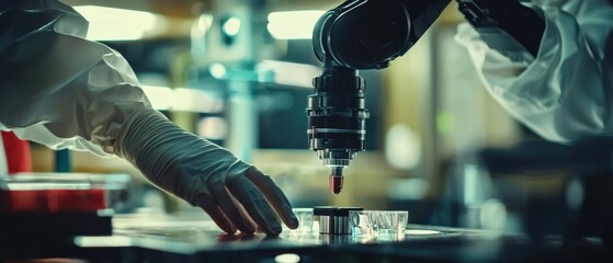 Poster - Advanced robotics worker operates robotic arm in high-tech facility for industry innovation