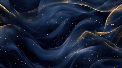 Poster - Flowing navy blue waves adorned with soft golden sparkles, creating a timeless and luxurious design
