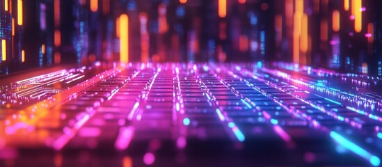 A colorful and abstract keyboard with glowing lights, futuristic concept.