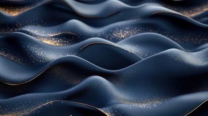 Poster - Flowing navy blue waves adorned with soft golden sparkles, creating a timeless and luxurious design