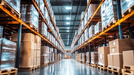 Poster - High-tech warehouse interior with clean lines, glass flooring, and bright ambient light, ideal for efficient industrial operations