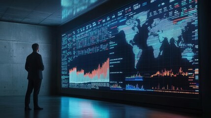 Poster - Large LED Board Displaying Stock Market Performance in Modern Office