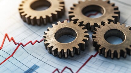 Poster - Interlocking gears with a downward trend graph in the background, symbolizing economic challenges and market decline
