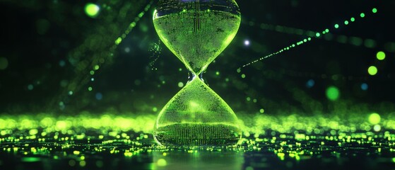 Poster - Pixelated Neon Green Hourglass with Sands of Data Visualizing Time