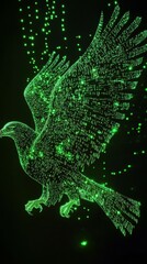 Poster - Neon Green Pixelated Eagle with Data Streaming Visual Effect