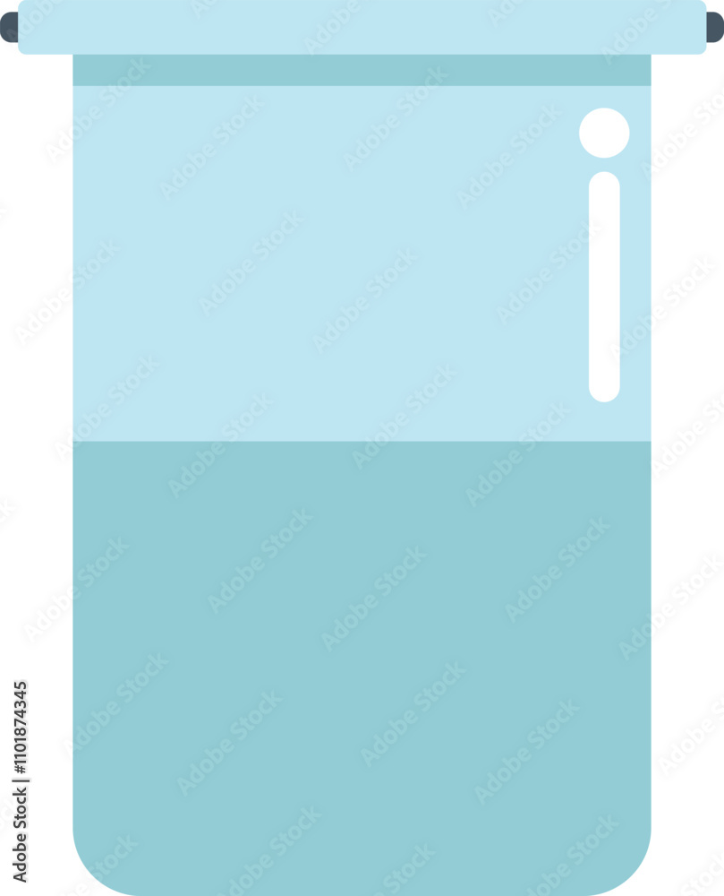 Laboratory glass beaker partially filled with blue liquid, a common ...