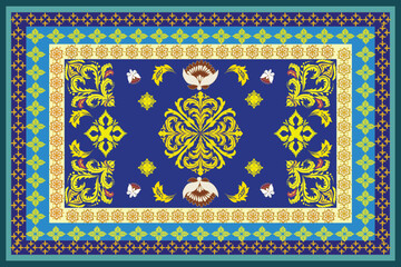 Aufkleber - Ornate design featuring golden floral patterns on a deep blue background, bordered with intricate geometric details and decorative accents, exuding elegance and cultural artistry