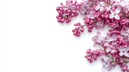 Canvas Print - Beautiful floral corner ornament consists of lilacs flowers and magnolia isolated on white background. Copy space for photo or text