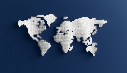 Poster - A pixelated map of the world is displayed against a blue background, showcasing a modern and minimalistic design.