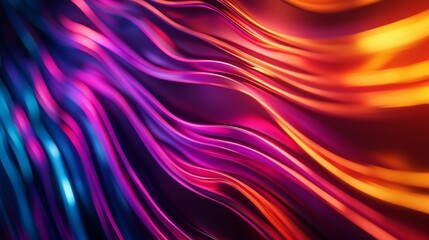 Poster - Colorful, flowing lines create a mesmerizing wave of light, blending vibrant shades of purple, blue, and orange in an abstract design.