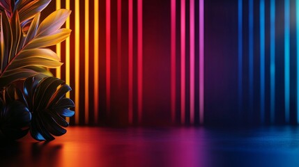 Poster - A vibrant, abstract composition featuring colorful vertical stripes, a dark surface, and a hint of greenery, creating a modern, artistic atmosphere.