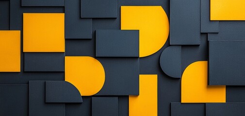 Poster - A vibrant composition of geometric shapes in black and yellow, creating a striking visual contrast and modern aesthetic.
