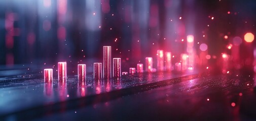 Poster - a vibrant, futuristic display with glowing bars representing audio levels, set against a dark backgr