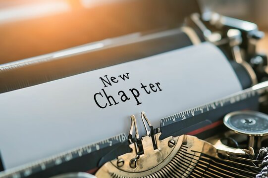 Vintage Typewriter with New Chapter Paper Highlighting Creativity, Inspiration, and Reflection for Writers, Authors, and Storytellers in a Warm Ambient Setting