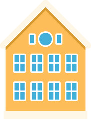 Poster - simple vector illustration of a yellow scandinavian house with a snow covered roof, isolated on a wh
