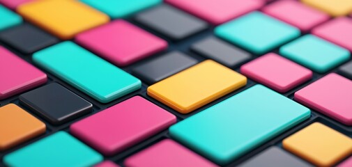 Poster - A colorful array of geometric shapes in vibrant hues, showcasing a modern design aesthetic with rectangles and squares in various sizes.
