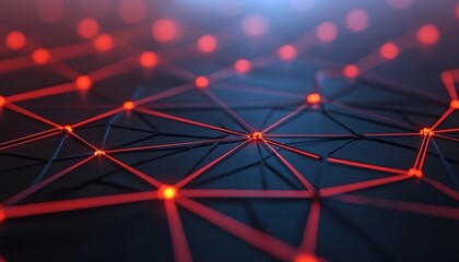 Poster - A close-up view of a network pattern featuring glowing red nodes connected by dark lines, creating a dynamic, technological feel.