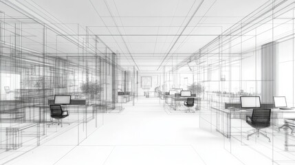 Modern Office Building Design Sketch - Interior Architectural Plan
