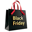 © Iaroslav - Black bag with the words 'Black Friday' in yellow letters and red handles. Transparent background.