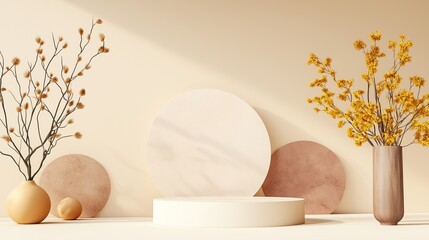 Poster - elegant display of decorative elements featuring modern vases and natural branches in a neutral-tone