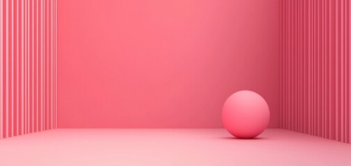 Poster - A minimalist pink room features a single round ball, creating a calming and modern aesthetic.