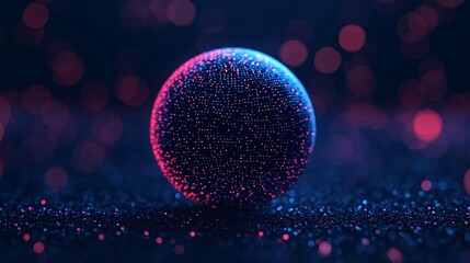 Poster - A vibrant, glowing sphere surrounded by shimmering particles, set against a dark background, creating a mesmerizing, futuristic ambiance.