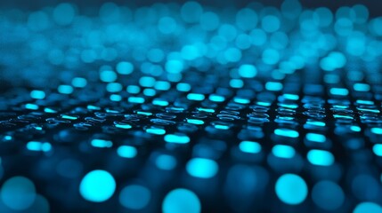 Poster - A close-up of shimmering blue light dots, creating a mesmerizing bokeh effect, evoking a sense of depth and digital beauty.