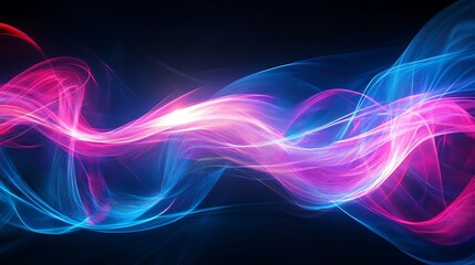 Poster - Neon wave pattern with electric hues flowing across a dark background creates an energetic visual experience