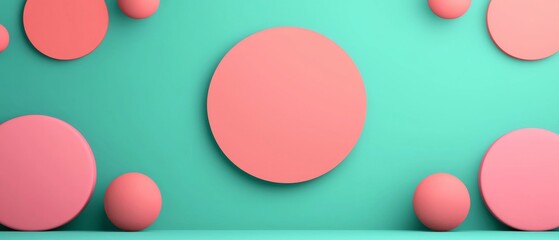 Poster - A vibrant, minimalist design featuring pink circles against a teal background, creating a modern and playful aesthetic.