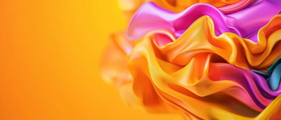 Poster - A vibrant close-up of colorful, flowing fabric, showcasing rich hues of pink, orange, and yellow against a warm background.