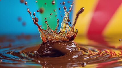 Wall Mural - Chocolate splash against a colorful abstract background