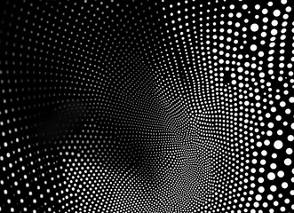Poster - Abstract pattern of gray dots in halftone style with a perspective background.