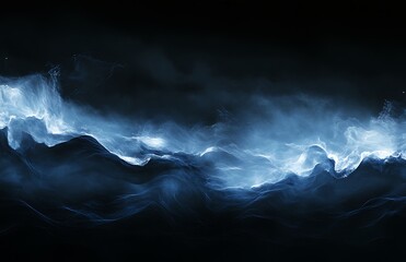Poster - Glowing digital background featuring flowing blue waves in a dark atmosphere