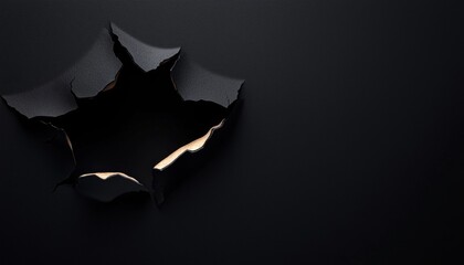 Poster - A textured black surface with a torn edge revealing a subtle light underneath, creating a contrast between dark and illuminated areas.