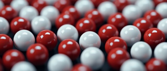 Poster - A close-up view of red and white spheres arranged in a detailed pattern, creating a visually striking and vibrant composition.