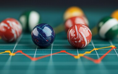 Poster - colorful marbles on a graphing background represent concepts of data analysis and strategy in a visu