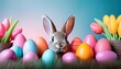 © fotoluigi868 - A colorful springtime scene features vibrant Easter eggs with bunny ears peeking out, s_1(137)