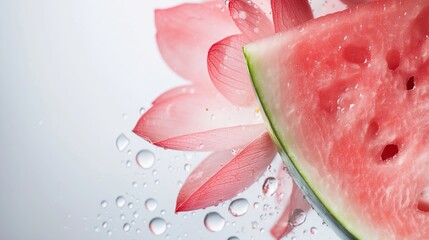 Poster - watermelon slice with flower petals and water droplets in a refreshing arrangement