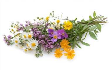 Canvas Print - Bunch of beautiful wild flowers isolated on white background