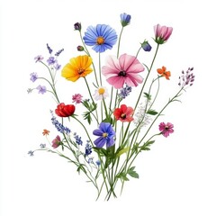 Canvas Print - Bunch of beautiful wild flowers isolated on white background