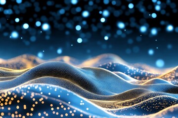 Poster - A futuristic aqua background with glowing digital wave patterns and floating light particles, evoking a high-tech feel