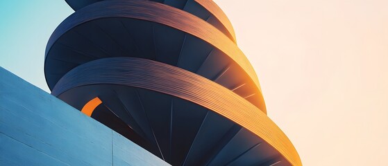 Poster - A modern spiral structure against a soft sunset sky, showcasing innovative architectural design.