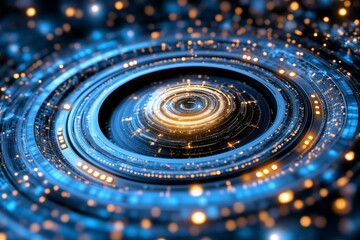 Poster - A futuristic digital astrological chart displayed in a holographic interface, surrounded by glowing data streams