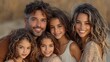 © tonpreecha - A blended family of step-parents and biological children, smiling together in front of a family portrait, celebrating love and connection, regardless of traditional family structures. Ultra-Realistic,