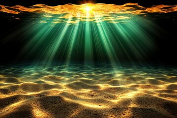 Aufkleber - A realistic underwater scene with light rays penetrating the aqua-colored water, creating a tranquil ambiance