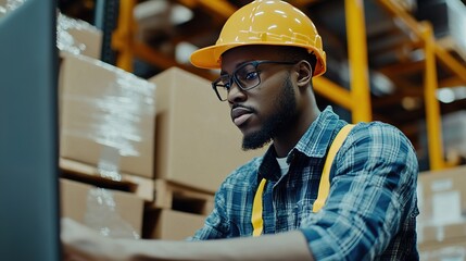 Poster - Efficient Warehouse Worker Checking Delivery Stock in a Busy Space
